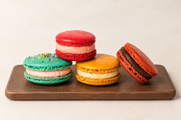 Colourful assorted French macarons
